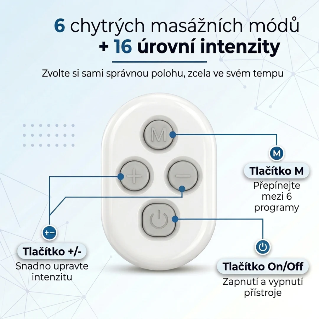6 chytrých masážních módů a 16 úrovní intenzity