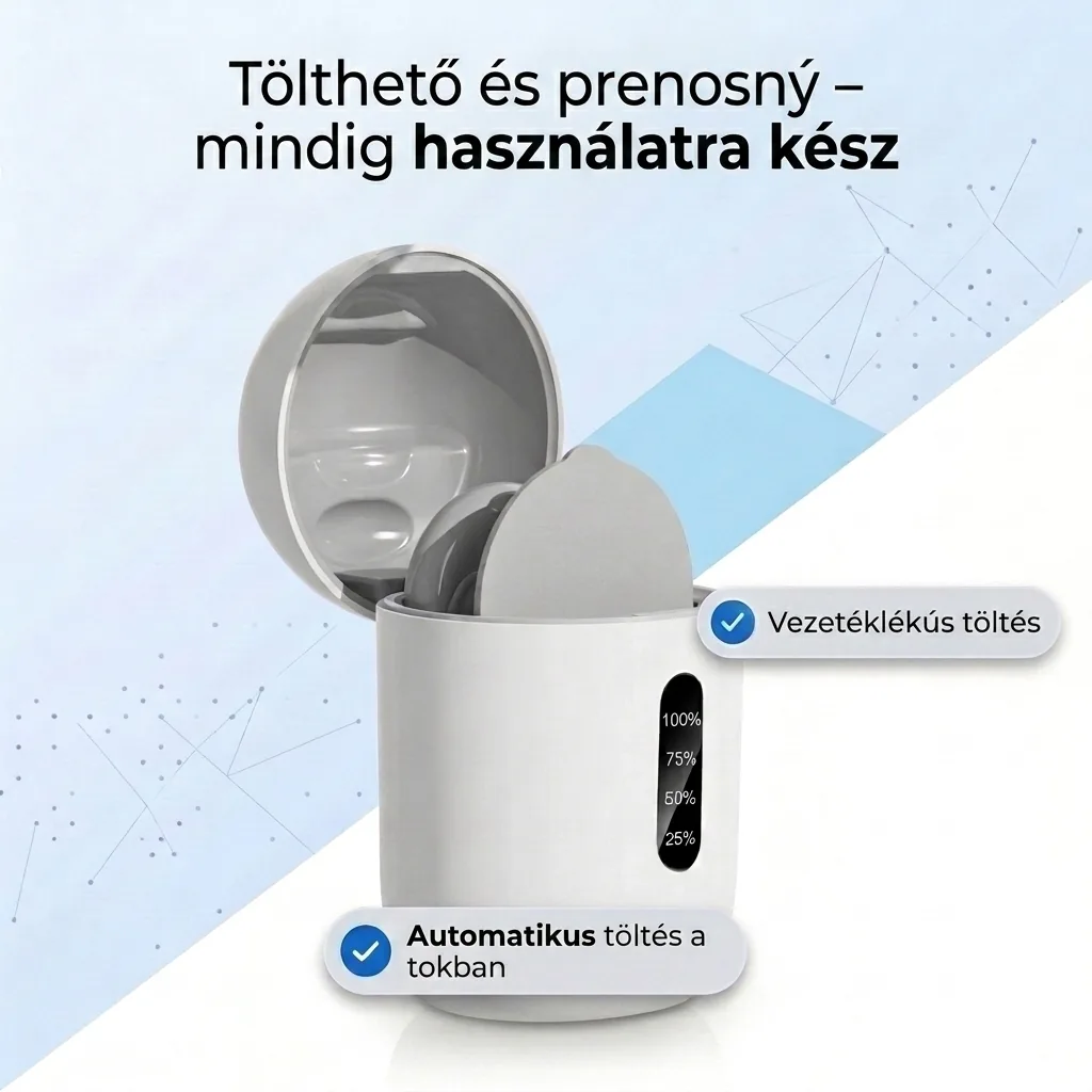 Nő a masszírozó készülék töltőtokjával