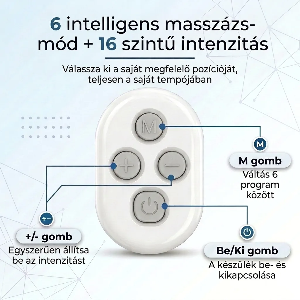 6 intelligens masszázsmód és 16 intenzitási szint