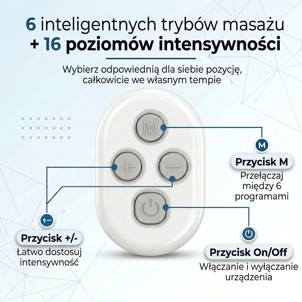 6 inteligentnych trybów masażu i 16 poziomów intensywności