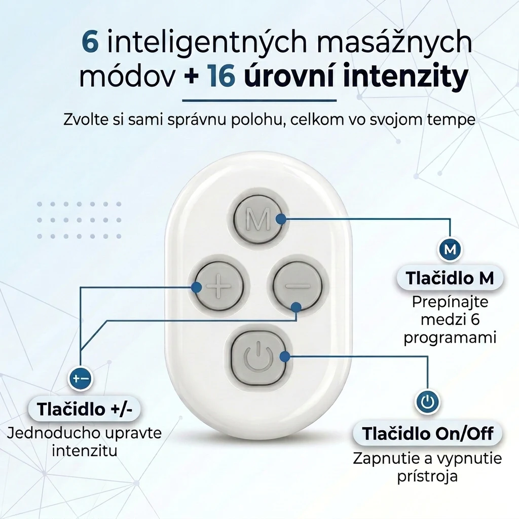 6 inteligentných masážnych módov a 16 úrovní intenzity